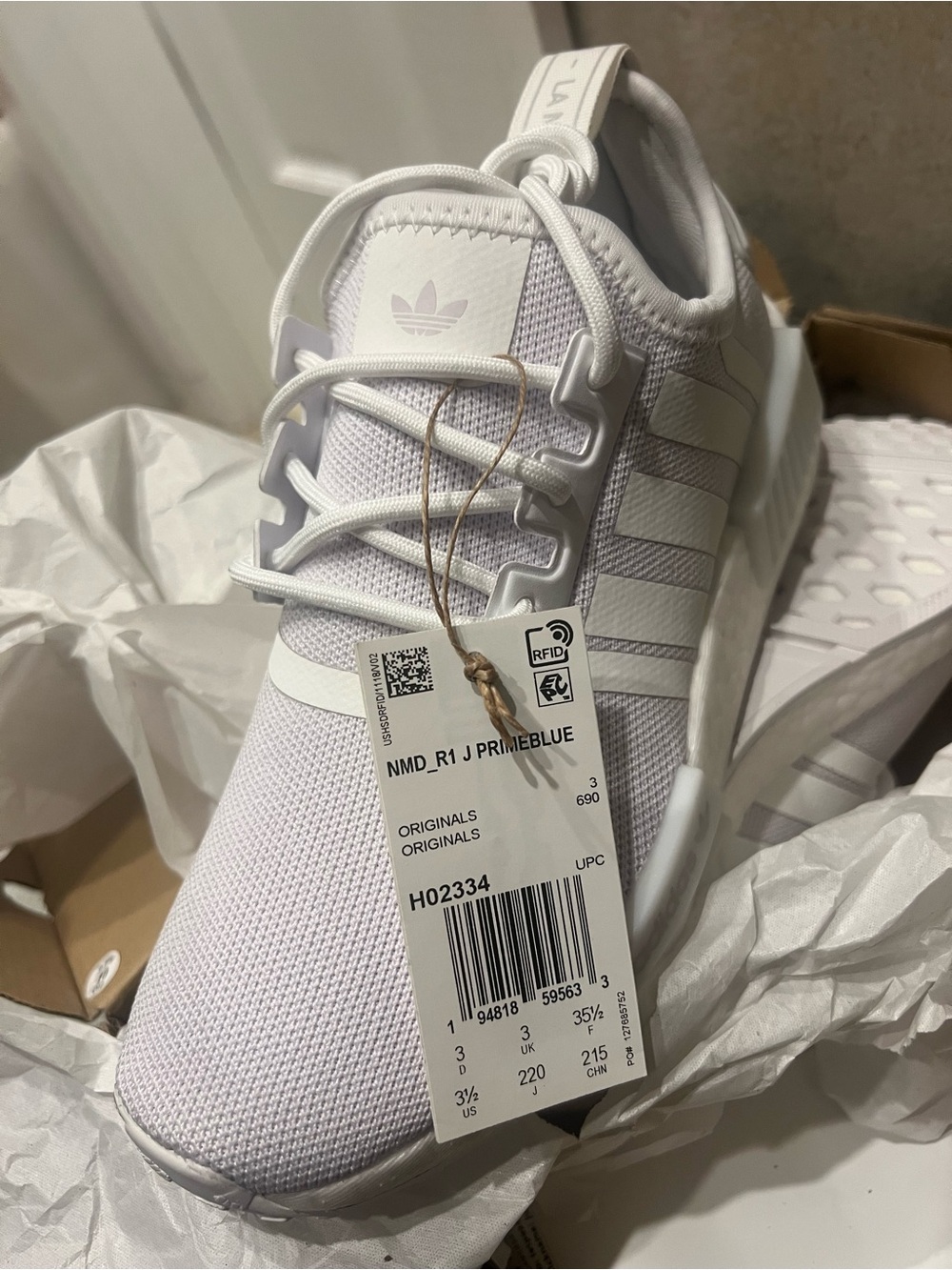 adidas White NMD_R1 J Primeblue Athletic Sneaker